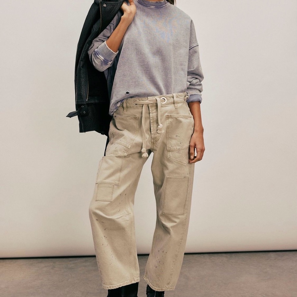 Free People Paint-Splatter Tan Jeans
